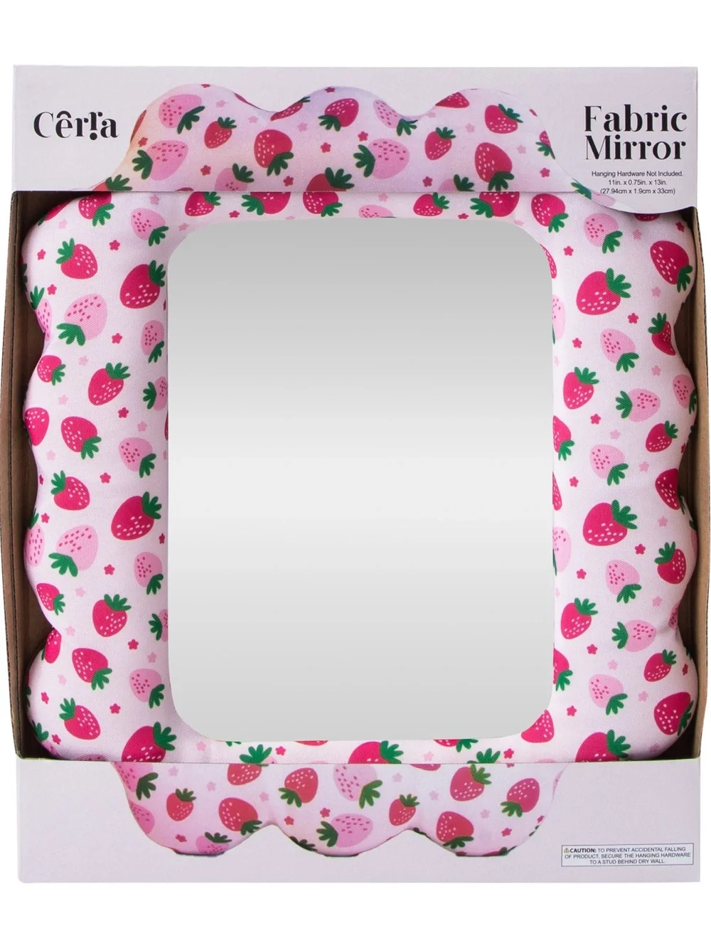 Strawberry Print Scalloped Frame Mirror - Pink